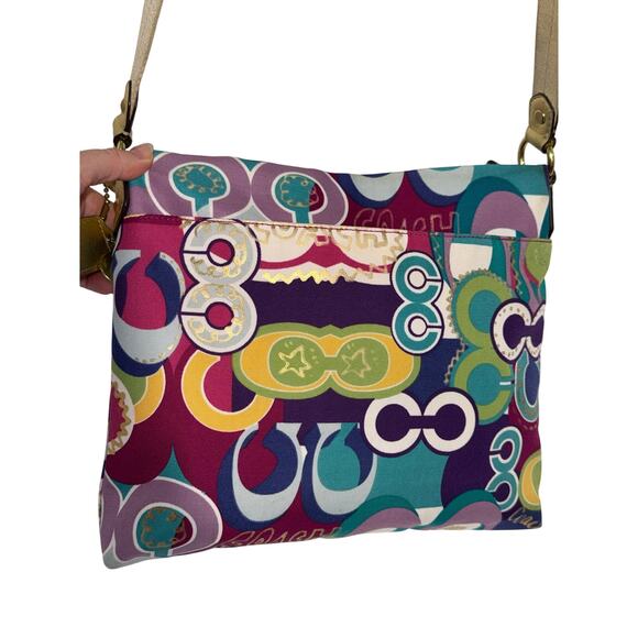 Coach Poppy Signature Canvas Leather Multicolor Shoulder / Crossbody Bag - Picture 2 of 15